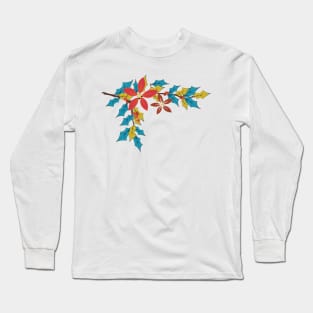 Cute Holly Poinsettia Branch Long Sleeve T-Shirt